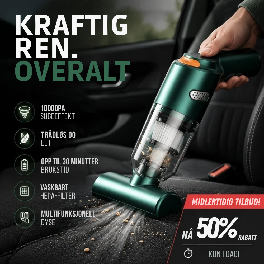 AutoVac™ Pro | Kompakt bilstøvsuger for rask rengjøring overalt