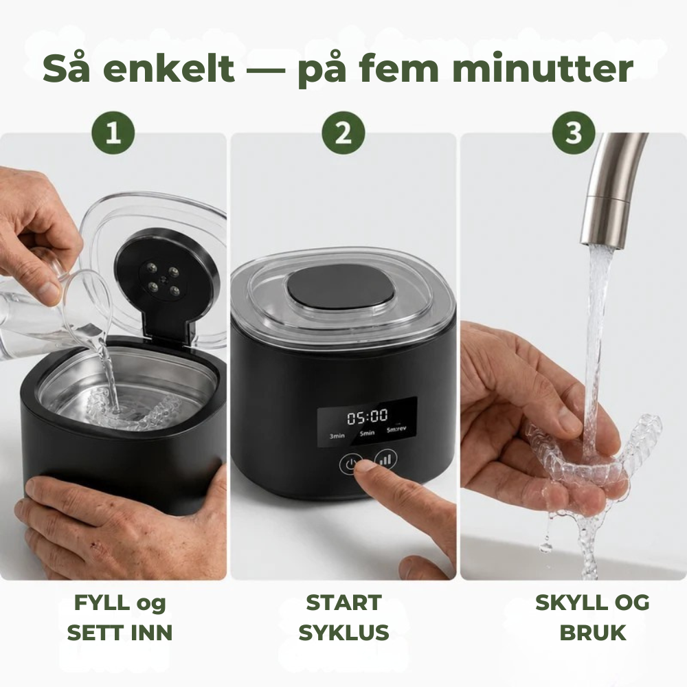 ClariSonic™ | Grundig fem minutters rengjøring til din tannskinne