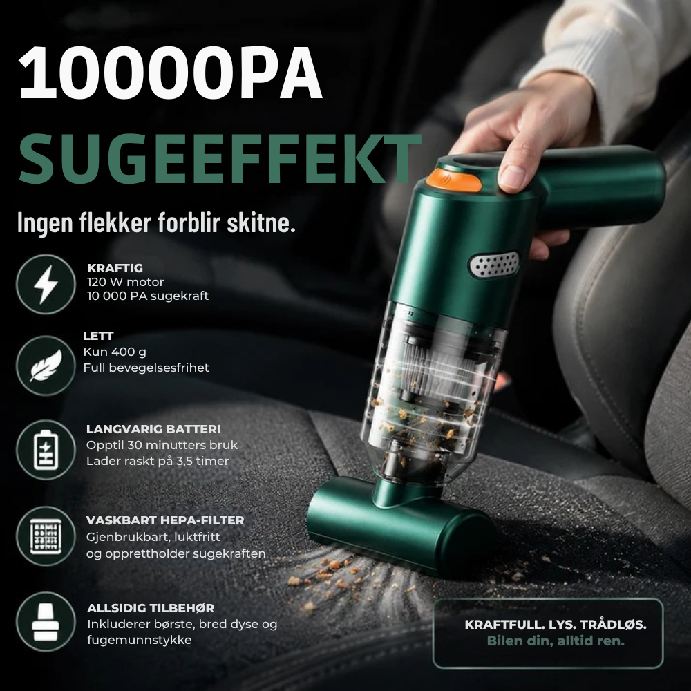AutoVac™ Pro | Kompakt bilstøvsuger for rask rengjøring overalt